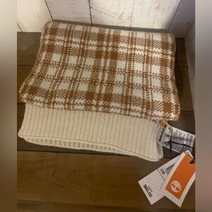 BNWT Timberland Knit Scarf Buffalo Plaid Beige Off-White